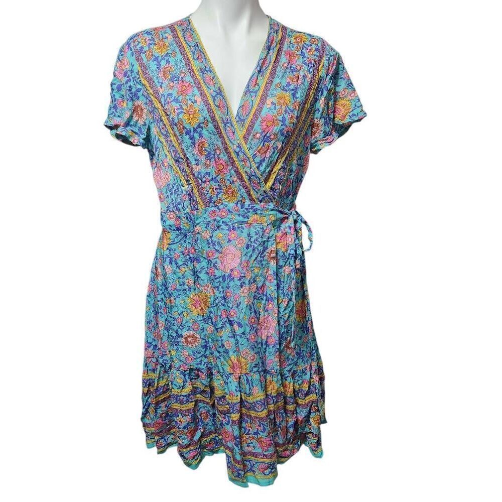Zesica wrap‎ dress floral stripe vibrant summer sun Large